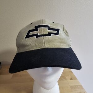 Chevy Bowtie Logo Hat Chevrolet‎ Embroidered Tan/Black Adjustable Strapback
